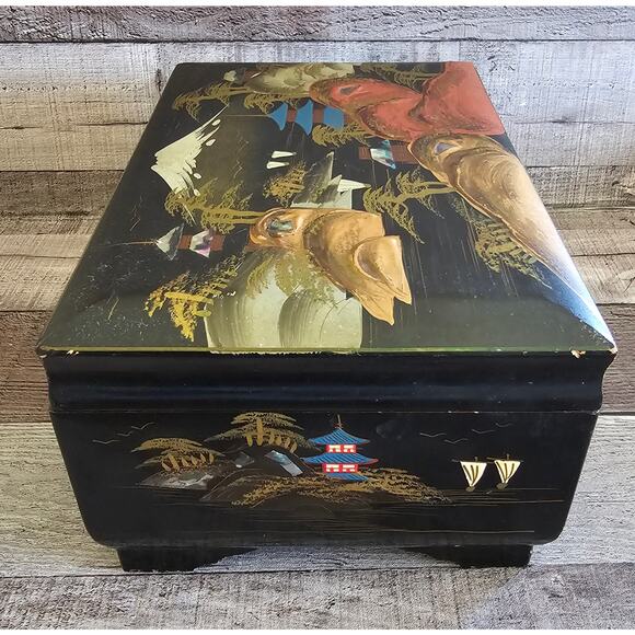 KK Japanese Inlayed Lacquered Jewelry Trinket Music Box Chest Vintage Gift - Picture 6 of 10